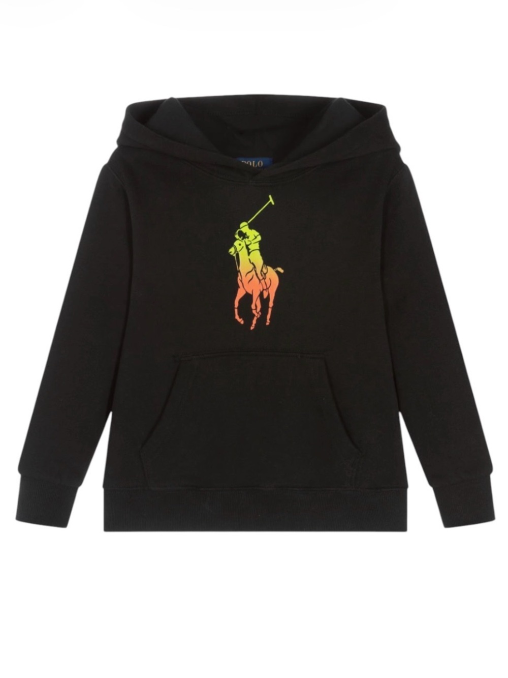 Polo Ralph Lauren Black Hoodie with Neon Gradient Polo Player